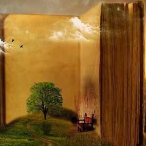 Ei gamal bok i fantasyliknande terreng