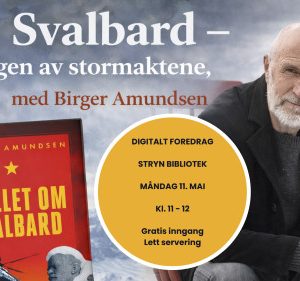 Mann med raud bok om Svalbard