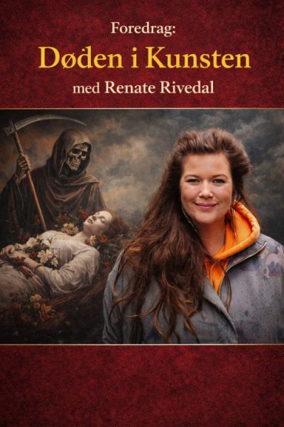 Kvinne med det som er skildra som mannen med ljåen og ung kvinne bak